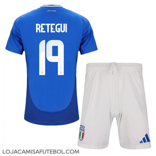 Camisa de Futebol Itália Mateo Retegui #19 Equipamento Principal Infantil Europeu 2024 Manga Curta (+ Calças curtas)